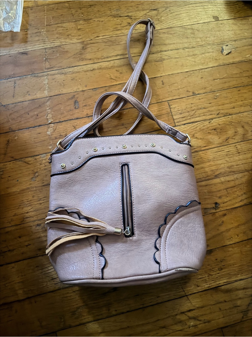 Stylish Blush Crossbody Bag with Tassel Accent